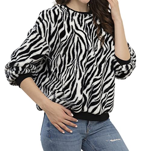 Damen Shirts Top Zebra-Design&All-Over Print Fleece-Pullover (XL,Casual,Damen,Alphanumerisch,XL) von GUSYBON