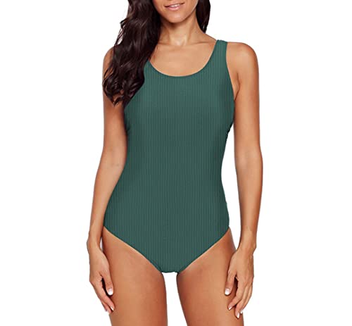 GUSYBON Damen Badeanzug Einteilige Bademode Farbverlauf Kreuz Rückseite Einteiler Swimsuit (Grün,L,Casual,Alphanumerisch,L,Damen) von GUSYBON