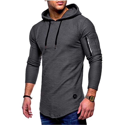 GUSYBON Herren Kapuzenpullover Baumwolle Sweatshirt Langarm T-Shirt Silm Fit Pullover mit Arm Tasche Kapuze Kordelzug (L, Grau) von GUSYBON