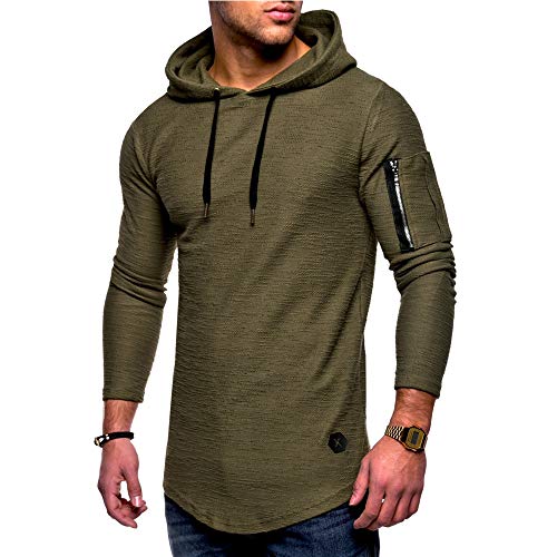 GUSYBON Herren Kapuzenpullover Baumwolle Sweatshirt Langarm T-Shirt Silm Fit Pullover mit Arm Tasche Kapuze Kordelzug (L, Grün) von GUSYBON