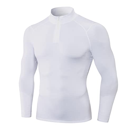 GUSYBON Herren-Langarm-Shirt Kompressions Unterbekleidung Elastische Eigenschaften Trainingskleidung Funktionsshirt Sportshirt Fitnessshirt Laufshirt (M, Weiß) von GUSYBON