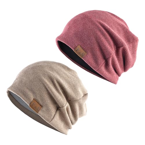 GUTERTOP 2 Stück Bequeme Baumwolle Mütze Herren Damen, Mütze Slouch Beanie Atmungsaktiv Elastisch Damen, Doppellagige Weiche Winddichte Dünne Mütze Damen Herbst für Frühling Herbst und Winter von GUTERTOP