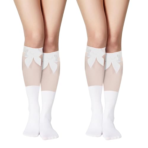 GUTERTOP 2 Stück Kniestrümpfe Damen Weiß, Baumwolle Overknee Strümpfe, Thigh High Weiße Strümpfe für Damen Winter Herbst Frühling von GUTERTOP