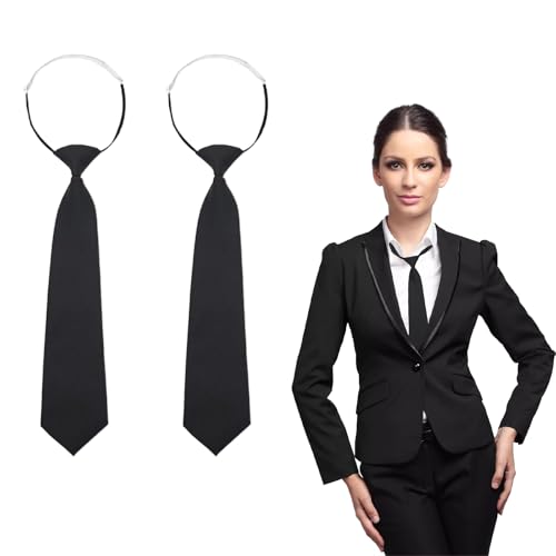 GUTERTOP 2 Stück Krawatte Schwarz Damen, Verstellbare Schwarze Krawatte, Jk-Uniform-Krawatte für Abschlussfeier Geschäftshochzeit von GUTERTOP