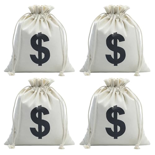 GUTERTOP 4 Stück Geldsack Geschenk, Geldsack Mit Dollarzeichen, Münzbeutel, Canvas-Geldbeutel, Wiederverwendbare Geschenktüten von GUTERTOP