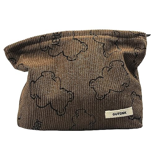 Make-up-Tasche für Frauen, Cord-Kosmetiktasche, ästhetisches Design, Damen-Tragetasche, Federmäppchen für Mädchen, niedliches Smiley-Gesicht, Make-up-Organizer mit Reißverschluss, Braun von GUTGNK