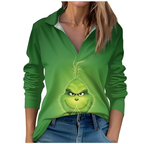 Black Friday Deal Grinch Shirts Damen Herbst Grinch Winter Oberteile Damen Grinch Basic Shirt Damen Grinch Langarm T Shirt Damen Grinch Langarmshirt Damen Lang Grinch Damen Pulli Lang Grinch von GUTOUWAN