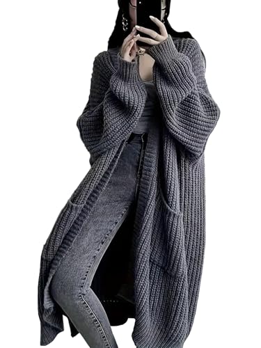 GUTPOINT Langer Damen-Strickjacke, vorne offen, übergroße Staubwedel mit Tasche, für Herbst und Winter, Strickdesign, GRAU, Groß GUTPOINT Langer Damen-Strickjacke, vorne offen, übergroße Staubwedel mit Tasche, für Herbst und Winter, Strickdesign, GRAU, Groß von GUTPOINT