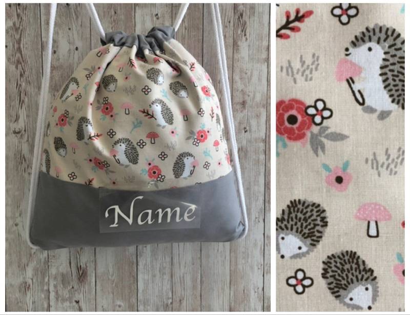 Kita-Kinderbeutel „Igel Und Pilze"/Kindergartenrucksack Turnbeutel Wäschebeutel Wechselsachen Rucksack von GUTgenaeht