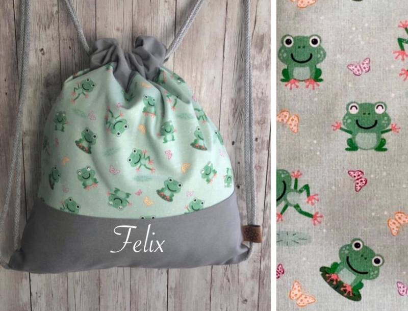Kita-Kinderbeutel „Lustige Frösche"/Kindergartenrucksack Turnbeutel Wechselsachen Rucksack von GUTgenaeht
