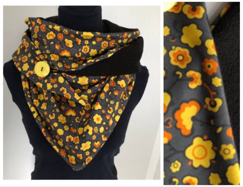 Wickelschal/Knopfschal Dreieckstuch Schal „Anthrazit Mit Gelben Blüten" Wickelschal/Knopfschal Dreieckstuch Schal „Anthrazit Mit Gelben Blüten" von GUTgenaeht