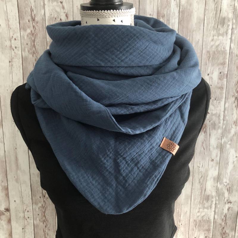 Wickelschal Xl/Dreieckstuch Musselin-Tuch Halstuch „Metalblau" von GUTgenaeht