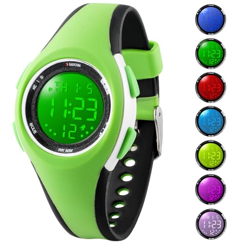 GUUMUXIN Kinderuhr, 7 Farben Kinderuhr Jungen Mädchen, Armbanduhr Kinder, 50 M Wasserdicht Sports Outdoor Digitaluhr Kinder, Armbanduhr für Junior Teenager Kids Watch(Grün) von GUUMUXIN