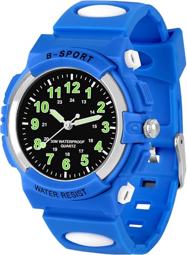 GUUMUXIN Kinderuhr Jungen Mädchen,Armbanduhr Jungen Analog,Armbanduhr Kinder,Analog Quartz Uhr mit A rmbanduhr Kautschuk Wasserdicht Outdoor Sports Uhren von GUUMUXIN