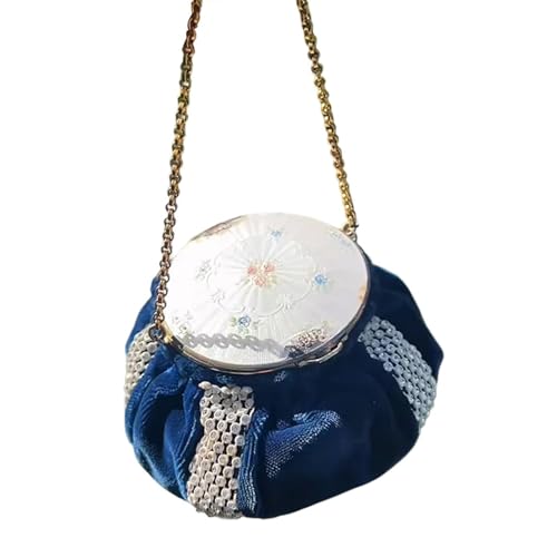 1930er VaLity -Geldbeutel kompakt, Blauer Samt -Vintage Art Deco Make -up -Hülle, eleganter kosmetischer Organizer mit Spiegel und glänzendem Metallpulver Innengehäuse, Kreis Handtasche (1pcs) von GUUZETU
