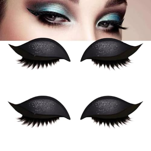 Fauler Lidschatten-Wimpern-Patch, Eyeliner und Wimpernaufkleber mit Glitzer, 3-in-1-Lidschatten-Wimpern-Make-up-Schablonen-Schablonen, ein Sekunde schnelles vorübergehendes Make-up (Black) von GUUZETU