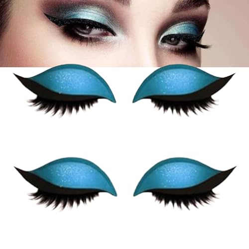 Fauler Lidschatten-Wimpern-Patch, Eyeliner und Wimpernaufkleber mit Glitzer, 3-in-1-Lidschatten-Wimpern-Make-up-Schablonen-Schablonen, ein Sekunde schnelles vorübergehendes Make-up (Blue) von GUUZETU