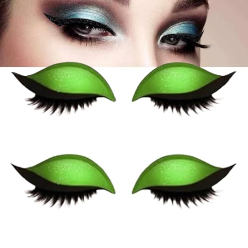 Fauler Lidschatten-Wimpern-Patch, Eyeliner und Wimpernaufkleber mit Glitzer, 3-in-1-Lidschatten-Wimpern-Make-up-Schablonen-Schablonen, ein Sekunde schnelles vorübergehendes Make-up (Green) von GUUZETU