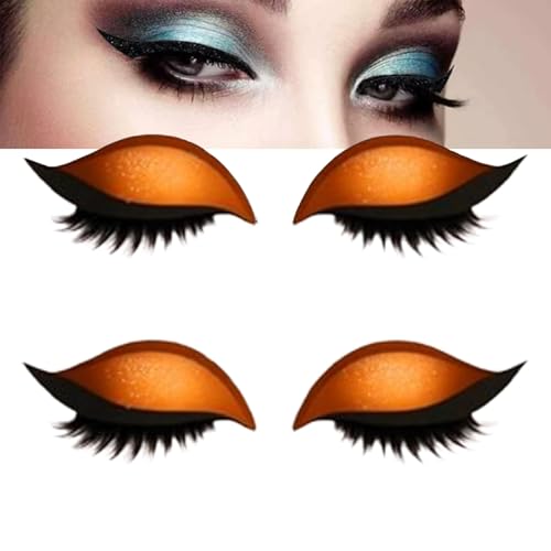 Fauler Lidschatten-Wimpern-Patch, Eyeliner und Wimpernaufkleber mit Glitzer, 3-in-1-Lidschatten-Wimpern-Make-up-Schablonen-Schablonen, ein Sekunde schnelles vorübergehendes Make-up (Orange) von GUUZETU