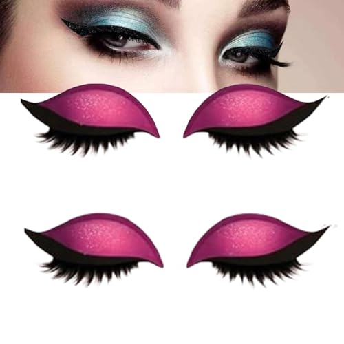 Fauler Lidschatten-Wimpern-Patch, Eyeliner und Wimpernaufkleber mit Glitzer, 3-in-1-Lidschatten-Wimpern-Make-up-Schablonen-Schablonen, ein Sekunde schnelles vorübergehendes Make-up (Pink) von GUUZETU