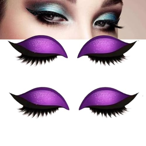 Fauler Lidschatten-Wimpern-Patch, Eyeliner und Wimpernaufkleber mit Glitzer, 3-in-1-Lidschatten-Wimpern-Make-up-Schablonen-Schablonen, ein Sekunde schnelles vorübergehendes Make-up (Purple) von GUUZETU