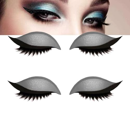 Fauler Lidschatten-Wimpern-Patch, Eyeliner und Wimpernaufkleber mit Glitzer, 3-in-1-Lidschatten-Wimpern-Make-up-Schablonen-Schablonen, ein Sekunde schnelles vorübergehendes Make-up (Silver) von GUUZETU