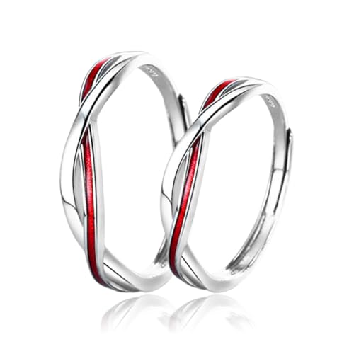 1 Paar Red Line Eheringe, verstellbare Ringe mit Red Line Mobius Ehering Verlobungsring von GUVYATI