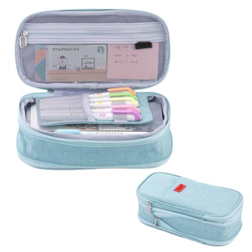 1 Stück Grünes Federmäppchen, Großes Federmäppchen mit Mehreren Fächern, Federmäppchen mit großer Kapazität, Federmäppchen mit Griff, Federmäppchen für Schüler, Schreibwaren-Kosmetiktasche von GUVYATI