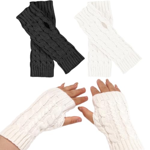 2 Paar Fingerlose handschuhe damen, handschuhe ohne finger, handschuhe ohne fingerkuppen, Halb Fingerlose Handschuhe, Damen Pulswärmer Winter Strickhandschuhe Warm Kurzer Halb Handstulpen von GUVYATI