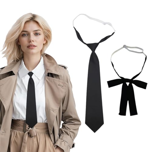 2er-Pack schwarze Krawatten für Damen, lange Krawatten für JK-Uniformen, verstellbare Krawatten für Mädchen, Abschlussfeiern, Business-Hochzeiten von GUVYATI