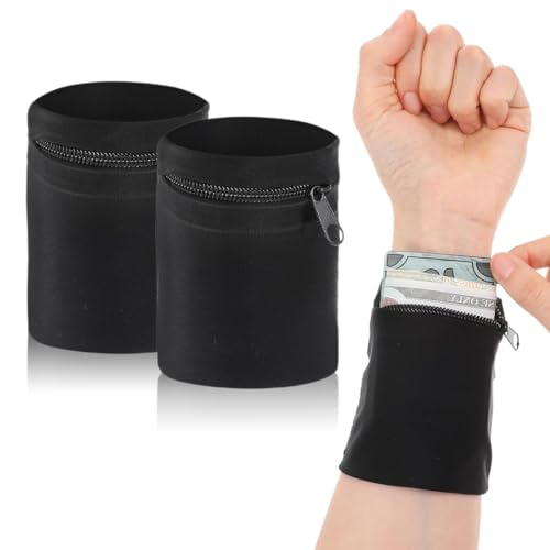 2er Set Sportarmbänder mit praktischen Reißverschlusstaschen, Sportarmband-Geldbörse, Sportarmband-Tasche mit Reißverschluss, geeignet zum Laufen, Joggen, Gassi gehen, Radfahren und Yoga usw. von GUVYATI