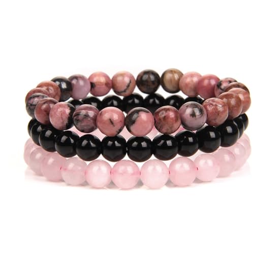 3 Stück handgefertigte Natursteinperlen-Armbänder mit Heilsteinen, Unisex-Chakra-Perlenarmbänder, authentische Natursteinarmbänder, Natursteinarmband-Set für Männer, Frauen und Teenager von GUVYATI