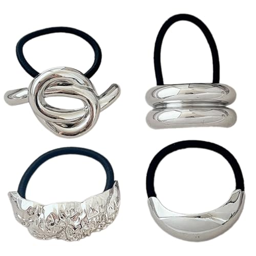 4 Stück Hair cuff, haargummi damen, hair cuffs Silber, Silber Haarspange, Pferdeschwanz Halter Haarnadel, Manschette Metall Haargummis Punk Haar Halter Silber Ponytail Cuff von GUVYATI