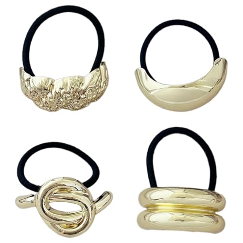 4 Stück Hair cuff, haargummi damen, hair cuffs gold, Goldene Haarspange, Pferdeschwanz Halter Haarnadel, Manschette Metall Haargummis Punk Haar Halter Gold Ponytail Cuff von GUVYATI