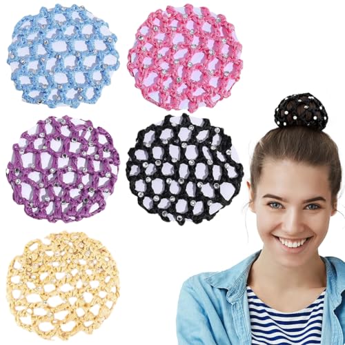 5-teiliges Haarnetz-Set, Haarnetz Dutt Haarnetz Set mit Kristall Diamant, Mädchen Haarnetz, Ballett Dutt Haarnetz für Gymnastik Kunstsport Gymnastik Ballett von GUVYATI