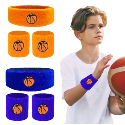 6er-Pack schweißabsorbierende Stirnbänder und Armbänder, schweißabsorbierende Armbänder, Basketball-Armbänder, Arm-Schweißbänder für Kinder, Sport-Armbänder für Kinder, bunte Armbänder von GUVYATI