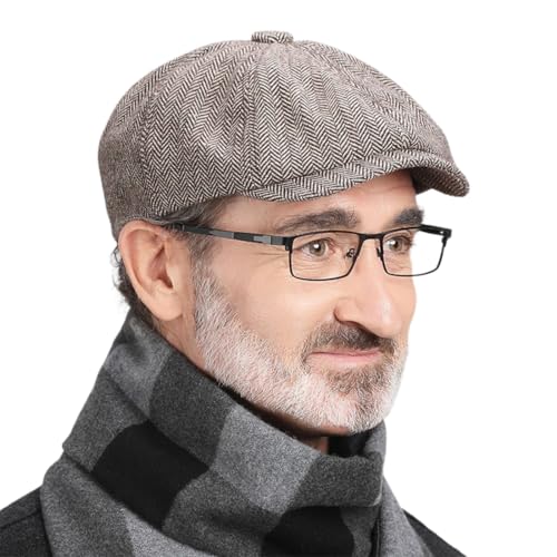Flat cap herren, Tweed cap, Newsboy Stil Tellermütze Schirmmütze Herren Damen, 8 Panel Peaky Fischgräten Tweed Retro 1930s Schiebermütze Gatsby Cap Flat Hut, passen von GUVYATI