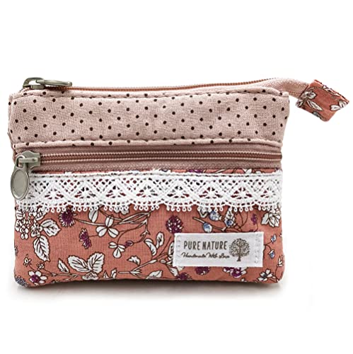 GUXL Kleine Geldbörse für Damen, mit Reißverschluss, handgefertigt, Stoff, Blumenstickerei, Kleingeldtasche, Baumwolle, Doppelreißverschluss, Pink, 3.5"x4.8", 206 Stück GUXL Kleine Geldbörse für Damen, mit Reißverschluss, handgefertigt, Stoff, Blumenstickerei, Kleingeldtasche, Baumwolle, Doppelreißverschluss, Pink, 3.5"x4.8", 206 Stück von GUXL