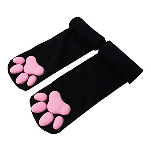 GUYAQ Kniestrümpfe Overknee Strümpfe Katzen Tatzen Kniestrümpfe Frauen Nette 3D Elastic Cat Claw Cosplay Tages Katzen Tatzen Auflage Schenkel hohe Socken hohe Damen Lange Elastizität Socken,Schwarz von GUYAQ