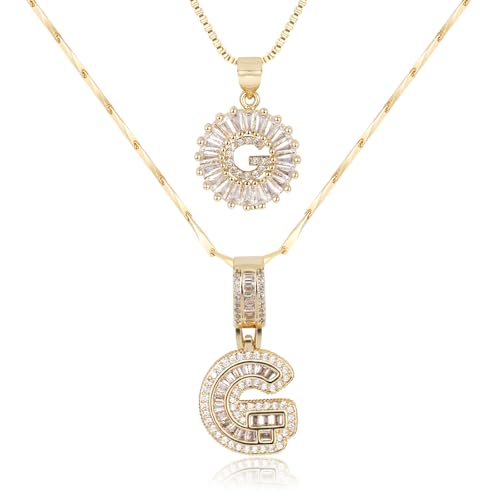 GUYOSWXNM Buchstabenkette, 14 Karat vergoldet, modische zarte und dicke Halsketten, personalisierbare Namenskette, personalisierbarer runder Kreisanhänger, Zirkonia-Buchstaben, Name, 1, Silber, Kein von GUYOSWXNM