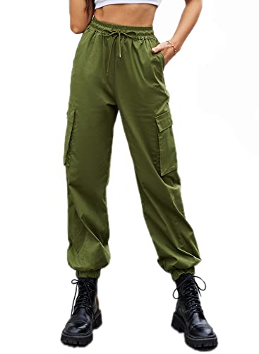 guyueqiqin Damen-Cargo-Jogginghose mit Kordelzug, lässige hohe Taille, Workout-Hose mit Taschen, armee-grün, X-Groß guyueqiqin Damen-Cargo-Jogginghose mit Kordelzug, lässige hohe Taille, Workout-Hose mit Taschen, armee-grün, X-Groß von GUYUEQIQIN