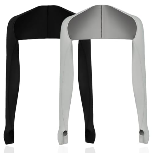 GVEYIQK 2 Stück UV-Schutz Bolero, Damen Sonnenschutz Schal, Kühlschal Armmanschettes, Kühlschal Armmanschetten mit Fingerlöchern, Fingerlose Handschuhe Ärmel (Schwarz+Grau) von GVEYIQK