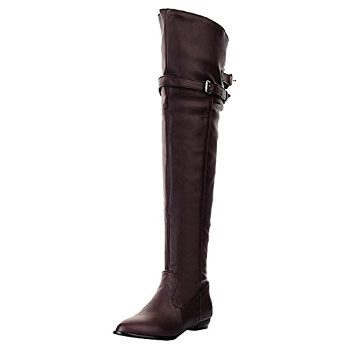 GVGV Damen Hohe Stiefel Schuhe Plateau Mode Overknee Stiefel High Heels Lang gefütterte Boots Langschaft Stiefel Schlupfstiefel Sockenstiefel Winterschuhe Ankle Boots, Braun, 37 EU von GVGV