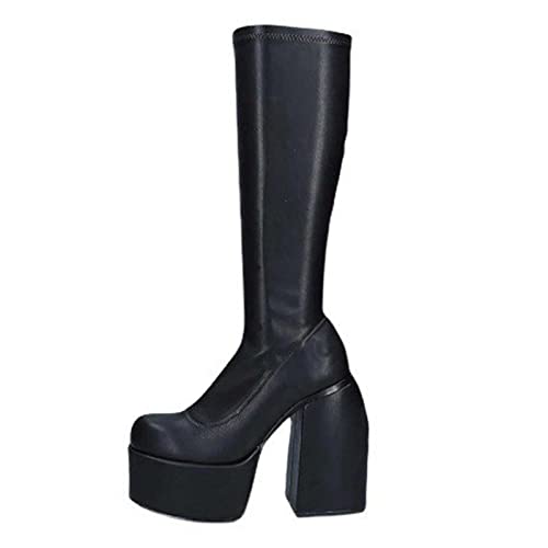 GVGV Damen Overknees stiefel Langschaftstiefel mit Blockabsatz Sexy Stiefeletten Bequem Lang Boots Damen High Heels Plateau Stiefel Schlupfstiefel Winterstiefel Arbeitsstiefel Sockenstiefel von GVGV