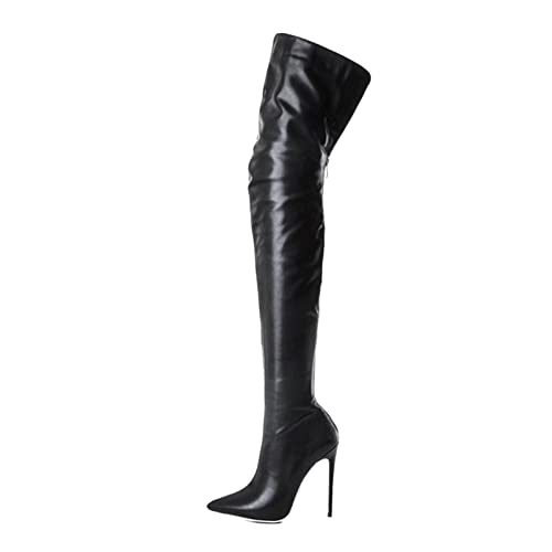 GVGV Damen Stiefel Hohe Schuhe Langschaft Overknee Stiletto High Heels Lang Boots Party Herbst Winter Stiefelette Knöchel Ankle, Schwarz 28, 38 EU von GVGV