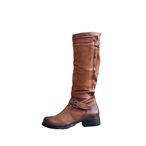 GVGV Damen Winterstiefel Warm Gefüttert Damen Klassische Stiefel mit Blockabsatz Knee High Boots Reiterstiefel Plateau Keile Hohe Stiefel Reiterstiefel von GVGV