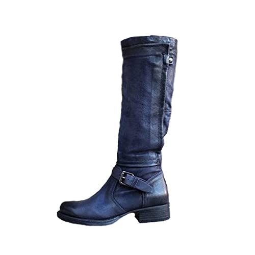 GVGV Damen Winterstiefel Warm Gefüttert Damen Klassische Stiefel mit Blockabsatz Knee High Boots Reiterstiefel Plateau Keile Hohe Stiefel Reiterstiefel von GVGV