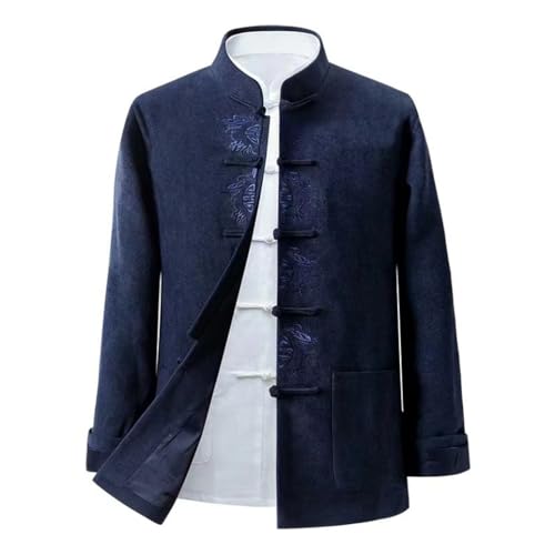 GVILTY Chinesisch traditionelle Langarm Tang Anzug Hanfu für Männer, Stickerei Kung Fu Kleidung Tops Traditioneller alter Kostüm Kampfkunstanzug Taichi Jacke Hemd blue-M von GVILTY