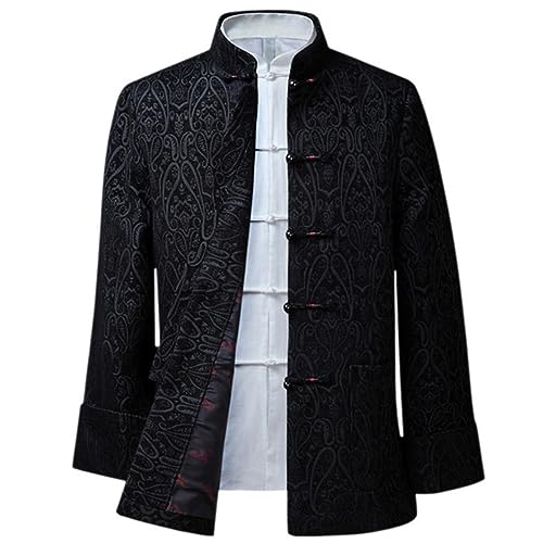 GVILTY Chinesische Kung Fu Jacke Baumwollwäsche Kampfkunst Kung Fu Kleidung Langarm Zen Meditation Uniform Tai Chi Kleidung, Tang Anzug Hanfu Chinesische traditionelle Klei black-M von GVILTY