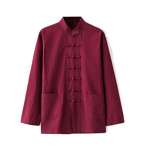 GVILTY Lose Große Kung Fu Uniform Baumwolle Wäsche Kampfkunst Kung Fu Kleidung Langarm Hosen Zen Meditation Uniform Tai Chi Kleidung, Tang Anzug Hanfu Traditionelle Kleidun red-8XL von GVILTY
